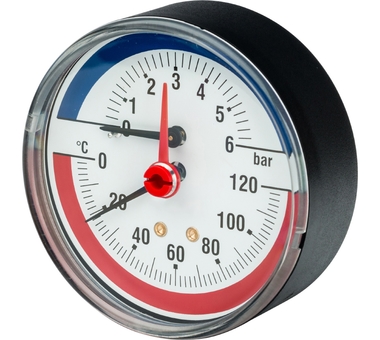 Термоманометр аксиальный WATTS FR 818 Ø80-1/2&quot;, 6 бар, горизонтальный, +120°C (03.32.006)