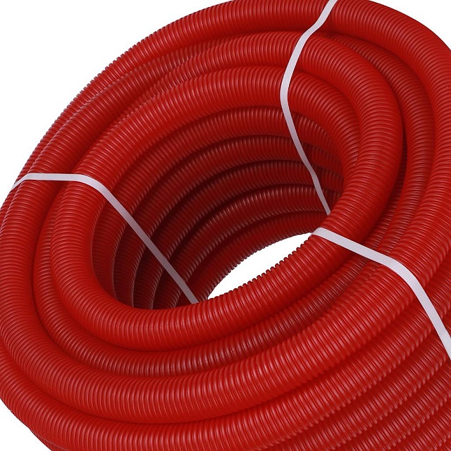 Кожух-труба гофрированная ПНД STOUT для труб до Ø32, наружный диаметр Ø40, красная, бухта 30м