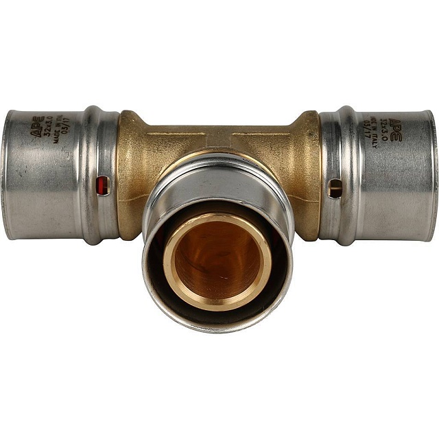 МП Тройник равнопроходный пресс для металлопласта STOUT Ø32х32х32