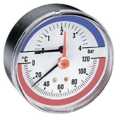 Термоманометр аксиальный WATTS FR 818 Ø80-1/2&quot;, 4 бара, горизонтальный, +120°C (03.32.004)