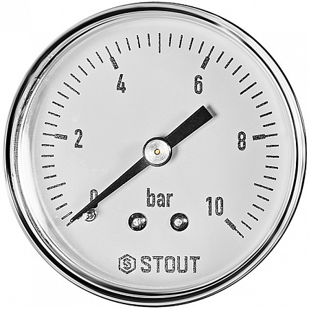Манометр аксиальный STOUT Ø50-1/4&quot;, 10 бар, горизонтальное подключение
