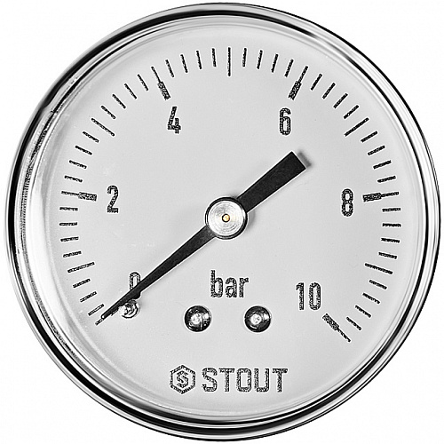 Манометр аксиальный STOUT Ø50-1/4&amp;quot;, 10 бар, горизонтальное подключение