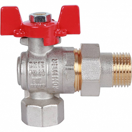 Кран шаровой с американкой угловой ROMMER бабочка 1/2&quot; ВН