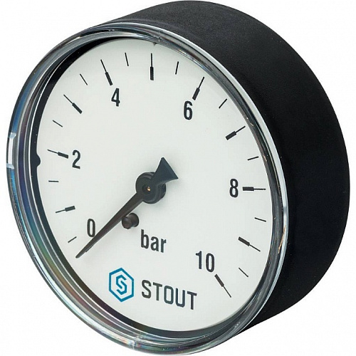 Манометр аксиальный STOUT Ø63-1/4&amp;quot;, 10 бар, горизонтальное подключение