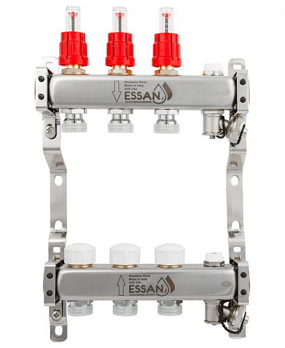 Коллекторная группа ESSAN GROUP802 нержавейка 1&amp;quot;x3/4&amp;quot; EK -3 выхода, с расходомерами (254 мм)