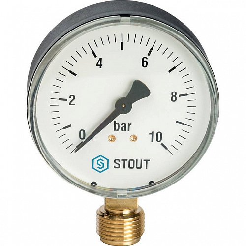 Манометр радиальный STOUT Ø80-1/4&amp;quot;, 10 бар, вертикальное подключение
