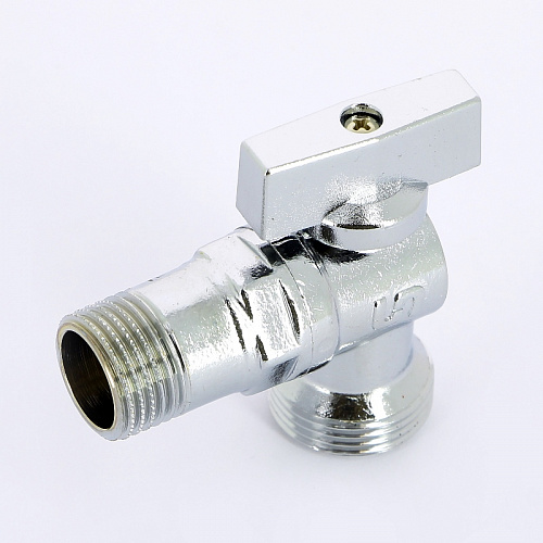 Кран шаровой потребительный угловой UNI-FITT бабочка 1/2&amp;quot;х3/4&amp;quot; НН, для стиральных и посуд машин,хром
