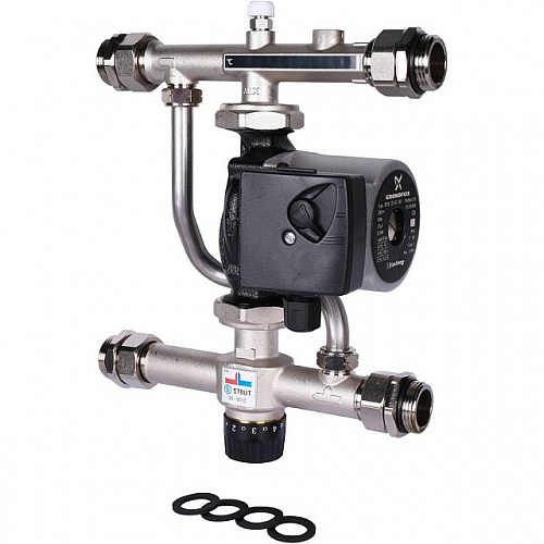 НСУ Насосно-смесительный узел теплого пола STOUT с насосом 1&amp;quot;, UPSO, клапан 30-60°C, 130мм