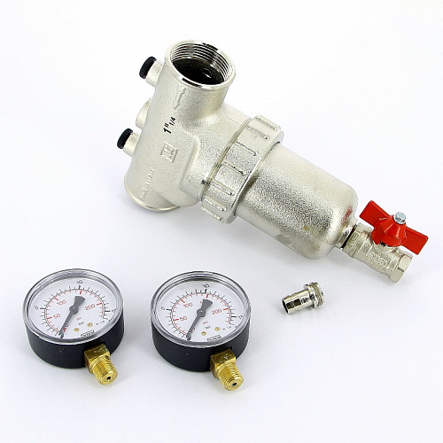 Фильтр промывной два манометра ITAP 189 никель 11/4&amp;quot; ВР-ВР, 300 мкм, латунная колба (27642H)