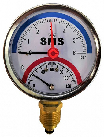 Термоманометр радиальный SMS-336V-6 Ø80-1/2&quot;, 6 бар, вертикальное подключение, +120°C (05261)