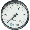 Манометр аксиальный STOUT Ø63-1/4&amp;quot;, 10 бар, горизонтальное подключение