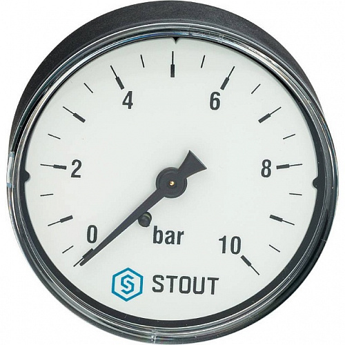Манометр аксиальный STOUT Ø63-1/4&amp;quot;, 10 бар, горизонтальное подключение