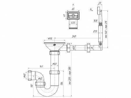 АНИПЛАСТ Сифон 31/2&quot;х40 прямоточный с переливом мойки D0145