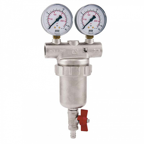 Фильтр промывной два манометра ITAP 189 никель 11/4&amp;quot; ВР-ВР, 300 мкм, латунная колба (27642H)