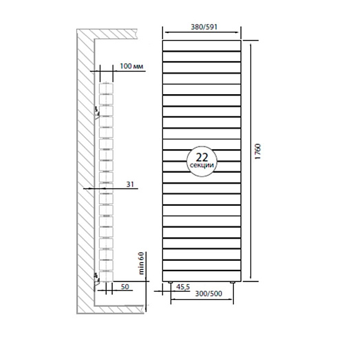 Радиатор биметаллический ROYAL THERMO PIANOFORTE TOWER NEW/SILVER SATIN 500х22 секций (НС-1176350)