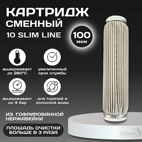Картридж сменный многоразовый ESSAN EXTREME, 100 мкм, для корпуса 10SL, нержавеющая сетка (50)