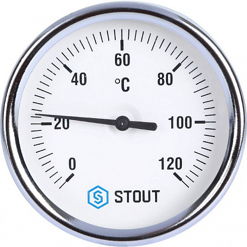 Термометр биметаллический погружной STOUT Ø80-1/2&amp;quot;, гильза 100 мм, +120°C