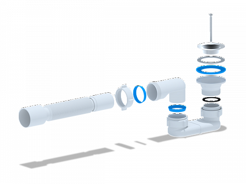 Сифон для душевого поддона пластиковый плоский АНИПЛАСТ E015 11/2&amp;quot;х40 с гофрой 40х50 выпуск нерж