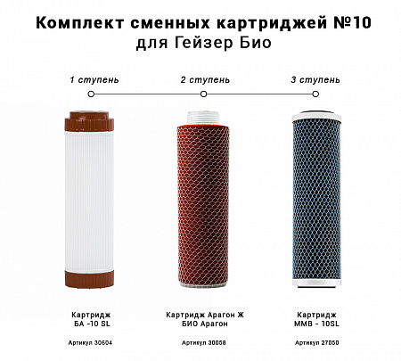 Комплект сменных картриджей ГЕЙЗЕР №10 для БИО для железистой воды (341, 342)