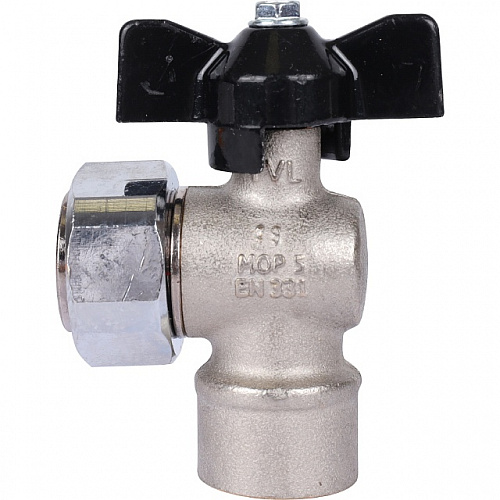 Кран шаровой угловой STOUT бабочка 1/2&amp;quot;х3/4&amp;quot; В, с накидной гайкой