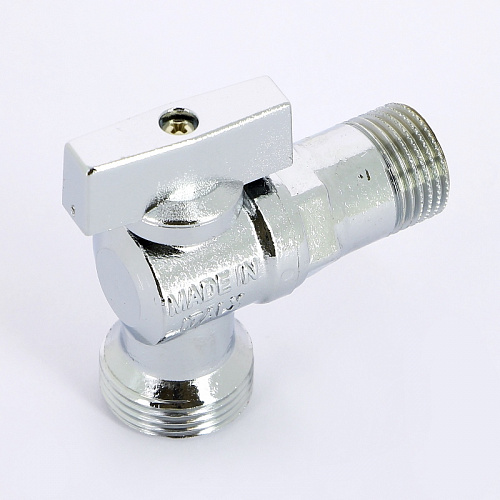 Кран шаровой потребительный угловой UNI-FITT бабочка 1/2&amp;quot;х3/4&amp;quot; НН, для стиральных и посуд машин,хром