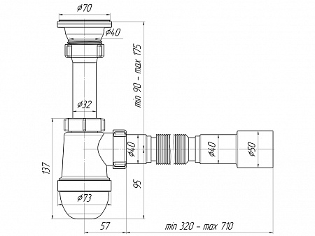 Сифон для умывальника пластиковый АНИПЛАСТ C0115 11/2&quot;х40х40 с гофрой на 50 мм