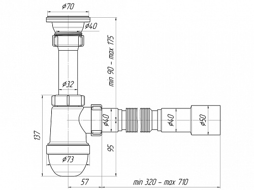 Сифон для умывальника пластиковый АНИПЛАСТ C0115 11/2&amp;quot;х40х40 с гофрой на 50 мм