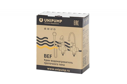 Смеситель-кран водонагреватель проточный UNIPUMP BEF-001-02, 3 кВт (гибкий носик)