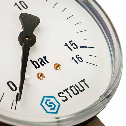 Манометр радиальный STOUT Ø80-1/2&amp;quot;, 16 бар, вертикальное подключение