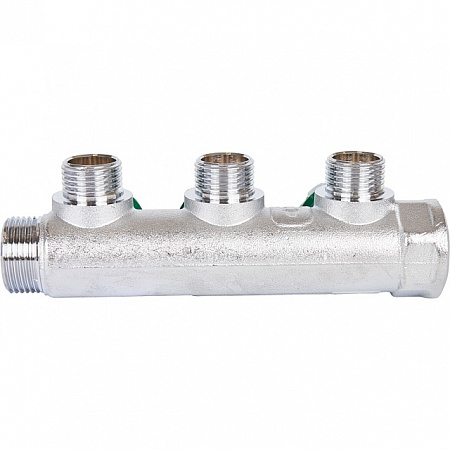 Коллектор распределительный вентильный STOUT никель 3/4&quot;x1/2&quot; -3 выхода, (зеленые ручки), евроконус
