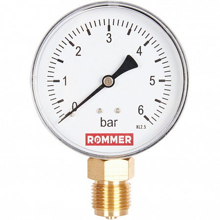 Манометр радиальный. Корпус Dn 80 мм 1/2 , 0...6 бар, кл.2.5 ROMMER