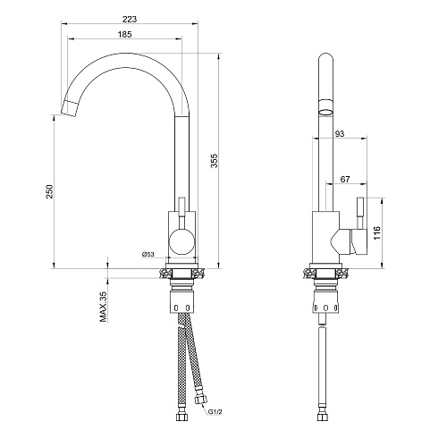 Смеситель для кухни OLIVE'S BALEAR 13435-1BLB черный, нержавеющая сталь, упак (10 шт)