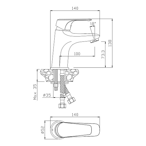 Смеситель для раковины OLIVE'S EVORA 33100EV хром, латунь, уп. (10 шт)
