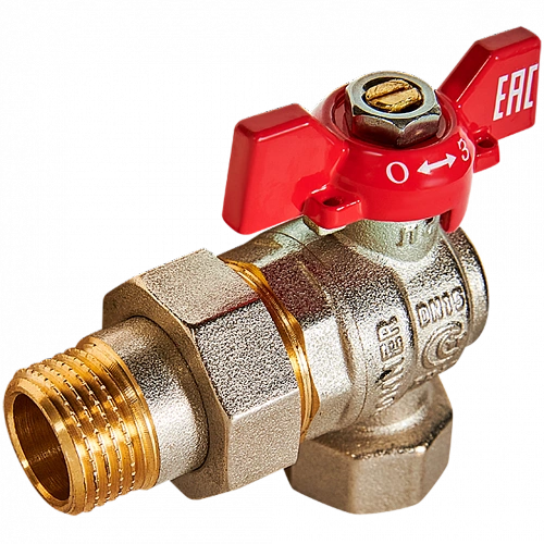 Кран шаровой угловой с американкой ROMMER ВР/НР, ручка бабочка 1/2