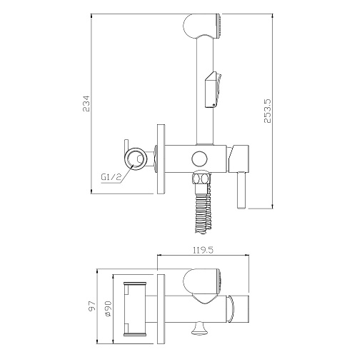 Смеситель встраиваемый с гигиенической лейкой OLIVE'S BALEAR 13141BLB черный, латунь, уп. (10 шт)