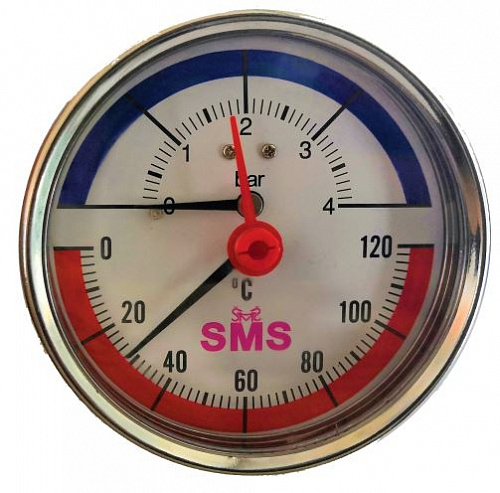 Термоманометр аксиальный SMS-336G-4 Ø80-1/2&amp;quot;, 4 бар, горизонтальное подключение, +120°C (00205)