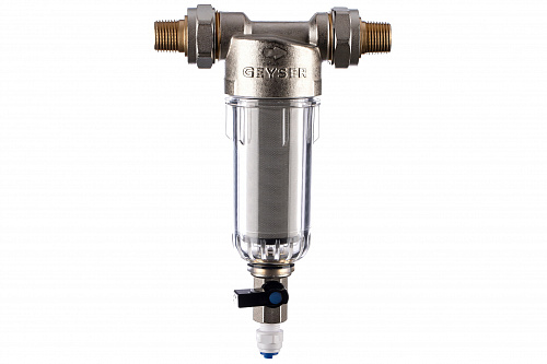 Фильтр промывной ГЕЙЗЕР БАСТИОН 111 Ø60 никель 1/2&amp;quot; АМ-АМ, 90 мкм, пластиковая колба