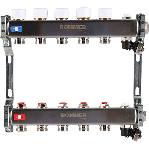 Коллекторная группа ROMMER RMS-3201 нержавейка 1&amp;quot;x3/4&amp;quot; EK -5 выходов, без расходомеров,с клапаном вы