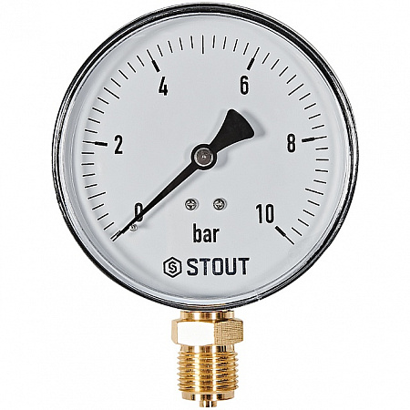 Манометр радиальный STOUT  Корпус Dn 100 мм 1/2 , 0...10 бар, кл.2.5