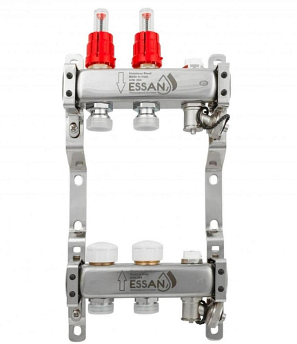 Коллекторная группа ESSAN GROUP802 нержавейка 1&amp;quot;x3/4&amp;quot; EK -2 выхода, с расходомерами (204 мм)