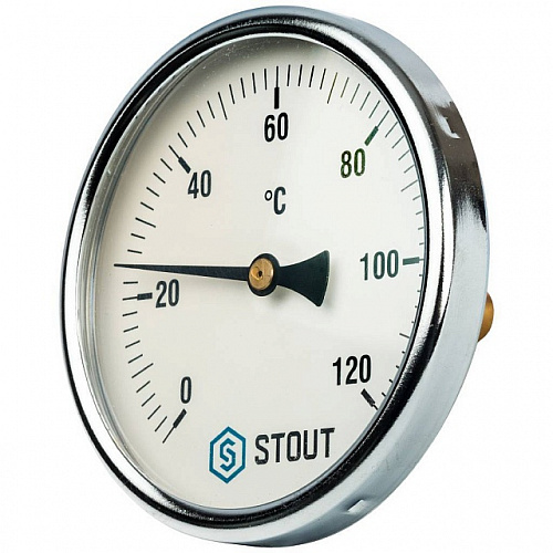 Термометр биметаллический погружной STOUT Ø100-1/2&amp;quot;, гильза 50 мм, +120°C