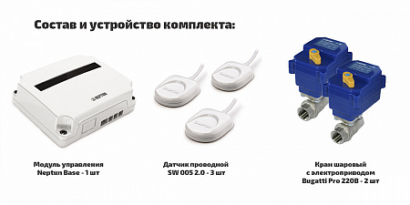 Система защиты от протечки воды NEPTUN BUGATTI BASE - 1/2&quot; (2 крана, 3 датчика) (100035530000)