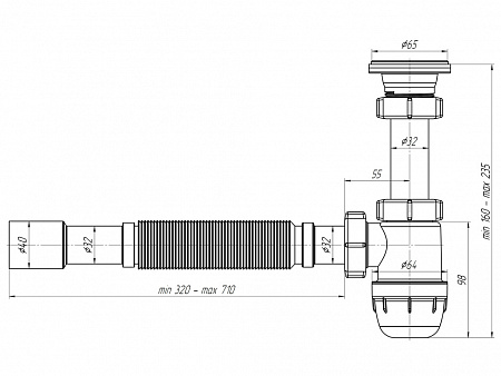 Сифон для умывальника пластиковый АНИПЛАСТ ЮНГ BM1015 11/4&quot;х32 с гибкой трубой 32х32/40