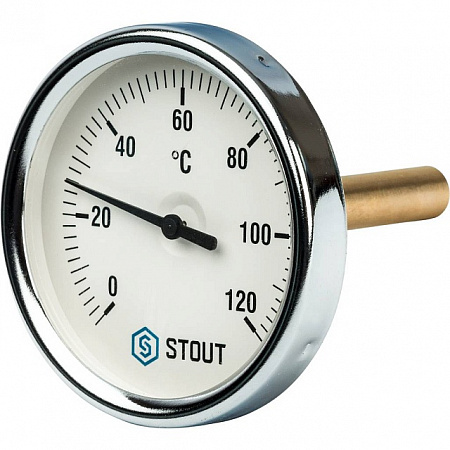 Термометр биметаллический погружной STOUT Ø80-1/2&quot;, гильза 75 мм, +120°C