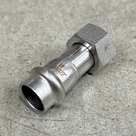 НП Муфта с накидной гайкой пресс из нержавейки UNI-FITT фитинг Ø15x1/2&quot; НГ