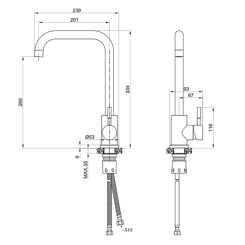 Смеситель для кухни OLIVE'S BALEAR 13435-2BLB черный, нержавеющая сталь, уп. (10 шт)