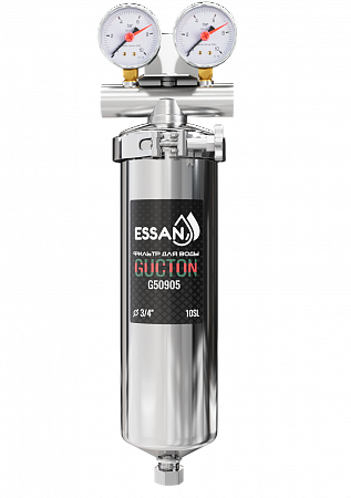 Корпус-колба фильтра из нержавейки ESSAN GUCTON горячая и холодная вода 10SL, 3/4&quot; В,под 2 манометра