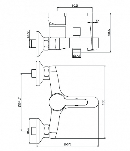 Смеситель для ванны OLIVE'S TORRES 17201TR хром, латунь, упак (8 шт)