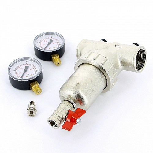 Фильтр промывной два манометра ITAP 189 никель 11/4&amp;quot; ВР-ВР, 300 мкм, латунная колба (27642H)