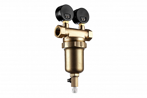 Фильтр промывной два манометра ГЕЙЗЕР БАСТИОН Ø76 без покрытия 3/4&amp;quot; ВР-ВР, 90 мкм, латунная колба